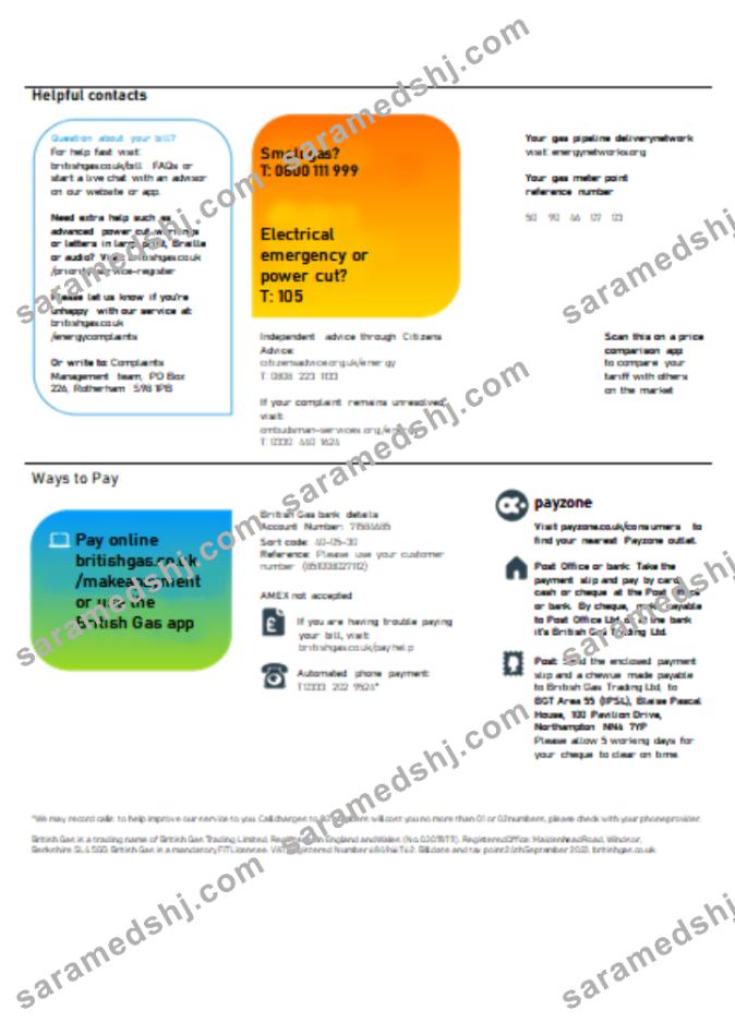 British Gas Energy utility business bill SCR page 3
